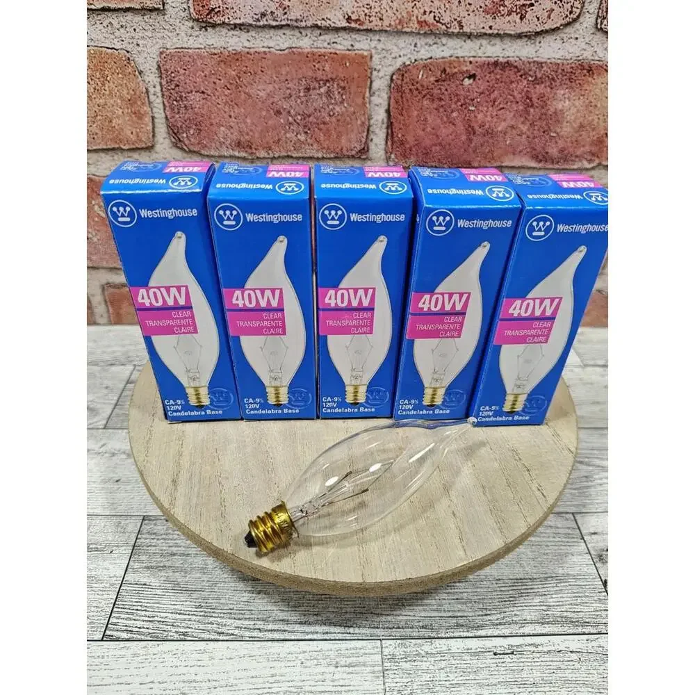 Lot of 5 Westinghouse 03275 40W 120V Clear CA-9 1/2 Bulbs 1500 Hr Candelabra